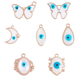 COGCHARGER 35 Pieces Evil Eye Charm Pendant Teardrop Shape Moon Butterfly Eye Charm Alloy Enamel Pendant for Jewellery Necklace Earring Crafts