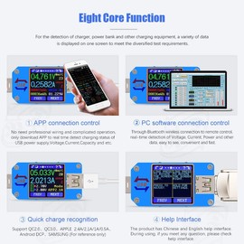 Fasizi UM25C USB Voltmeter, Bluetooth Type C USB Tester Meter USB Voltage Meter and Current Tester, 1.44inch 5A Color LCD Display Power Tester Multimeter, QC 2.0 3.0