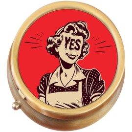 Vintage Housewife Sarcastic Yes Face Brass Round Pill Box