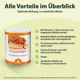 Dr. Jacob's Vitamin C Phospholipid Tin 150 g I for Immune System and Nerves² I with Phospholipids, Zinc, Acerola Cherry and Rose Hip I Good Taste - Also Ideal for Children I 88 Servings