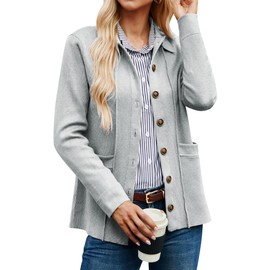 GRACE KARIN Cardigan Sweaters For Women Lightweight Long Sleeve Open Front 2024 Button Down Jacket Winter Grey L