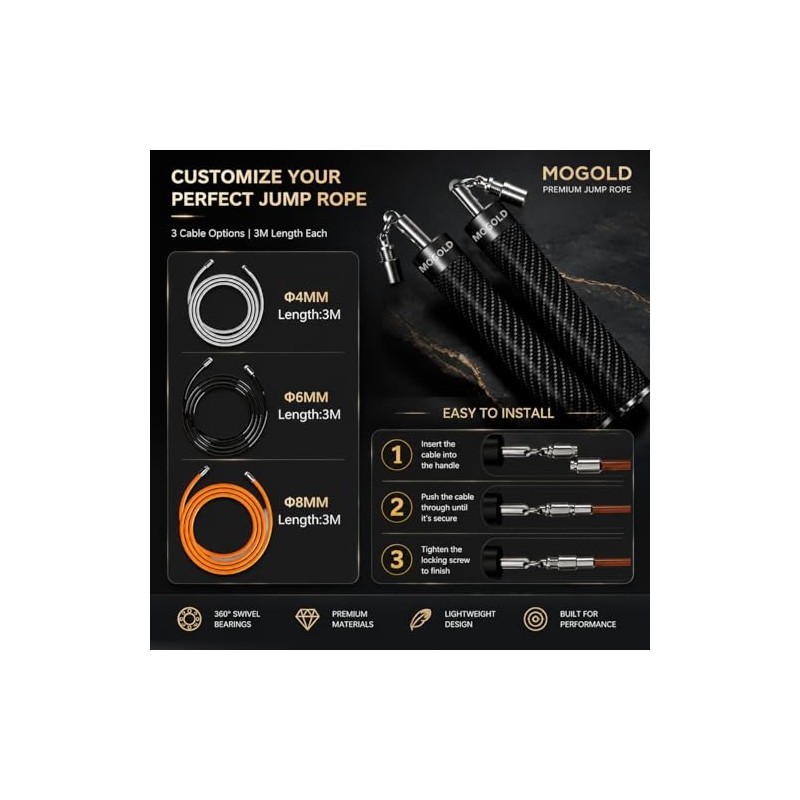 Weighted Jump Rope for Men Women -Interchangeable 1/5lb 1/4lb 1/2lb