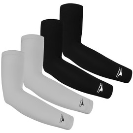Achiou Cooling Ice Silk Arm Sleeves, Summer UV Sun Protection Compression Sleeves UPF 50+ for Women Volleyball Youth Sports, 4 Pairs: 2 Pairs Black, 2 Pairs Gray, One Size
