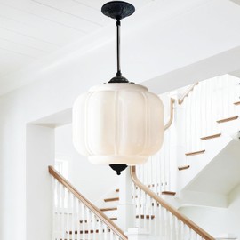 YESIDS Antique Black Milk Glass Ceiling Light Fixture - 9.8 Inch Vintage Semi Flush Mount Pendant Light for Kitchen, Hallway, Bedroom, Dining Room (White and Black, 9.8)