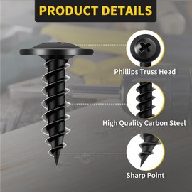 Wood Screws 3/4 Inch, 125 PCS FIXLINK Premium Phillips Truss Head Black Wood Screws, Self Tapping Electrophoresis Modified Fast Truss Head Wood Screw Used in Indoor Furniture, Woodworking (#8 x 3/4")