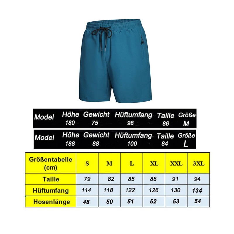 Ougelebo Swimming Trunks with Zip Pocket Men's Quick-Drying, peacock blue,