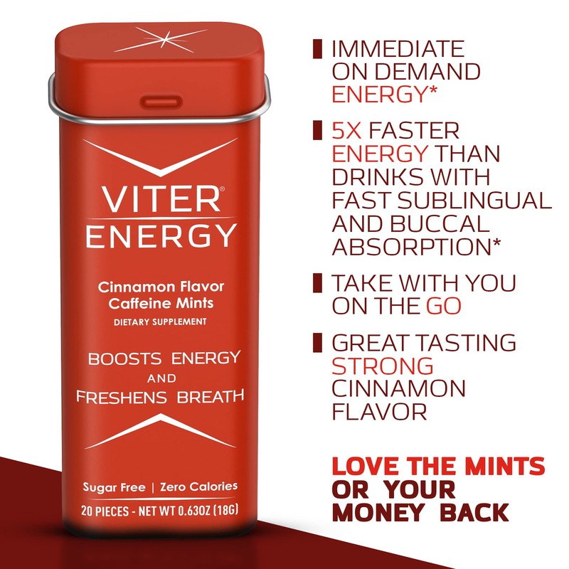 Viter Energy Caffeine Mints (120 Pieces) - 40mg Caffeine, Sugar