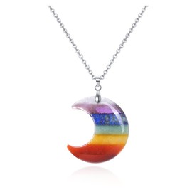 JOVIVI 7 Chakra Crystal Healing Stone Pendant Necklace Rainbow Crescent Moon Protection Crystal Gemstone Chakra Reiki Amulet Necklace Jewellery Women Mother Day Mum Gift