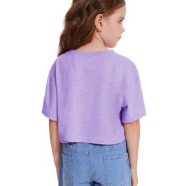 Girls Short Sleeve Crop Tops Kids Fashion Oversized Cute Crew Neck Cropped Athletic T Shirts Trendy Back to School Clothes Purple