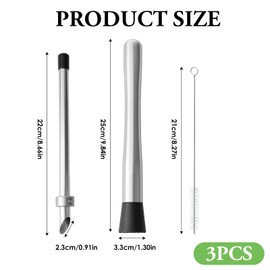 EBQOSK 3 - Piece Stainless Steel Lemon Prep Kit: Hole Punch, Stirrer & Cleaning Brush, Multifunctional Citrus Tool for Lemonade, Cocktails & Beverage Making