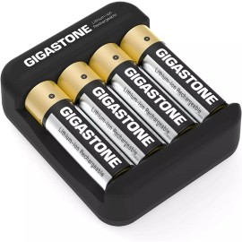 GIGASTONE Constant Voltage Rechargeable AA Batteries (4 Pack), 3000mWh, Lithium