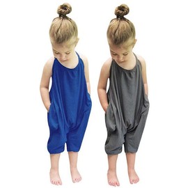 ABTSHU - Mameluco de una pieza para bebés y niñas, paquete de 2 unidades, 1 a 4 años, Azul y gris, 3 Años