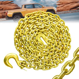 Log Chain 3/8 Chain G80 Tow Chains with Hooks 14ft Heavy Duty Chain with Grab and Slip Hooks 7100lbs for Transporting Towing Tie Down 3/8In X 14 Ft) Yellow