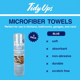 TidyUps Microfiber Towel Roll, Soft Lint-Free Cleaning Cloth, Tear Away Design, Perfect for Kitchens, Bathrooms, Floors and Car Detailing, Washable and Reusable, 3 Rolls of 20 Towels (Blue)