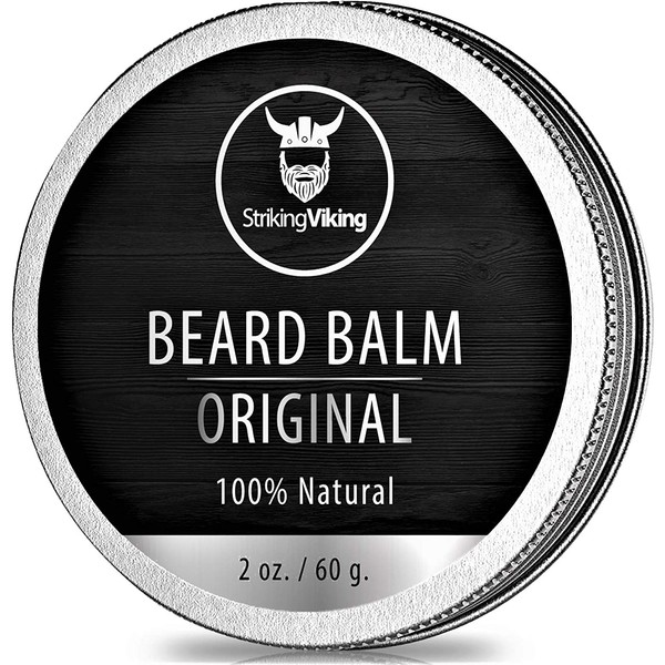 Unscented Beard Balm - Styles, Strengthens & Softens Beards and Mustaches - 100% Natural Beard Conditioner with Organic Shea Butter, Tea Tree, Argan & Jojoba Oils by Striking Viking