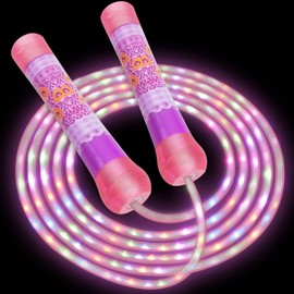 LED Jump Rope for Kids Colorful Skipping Rope Light Up Ropes for Girls Boys Fitness Exercise & Lights Dancing & Night Party Favors,Pink