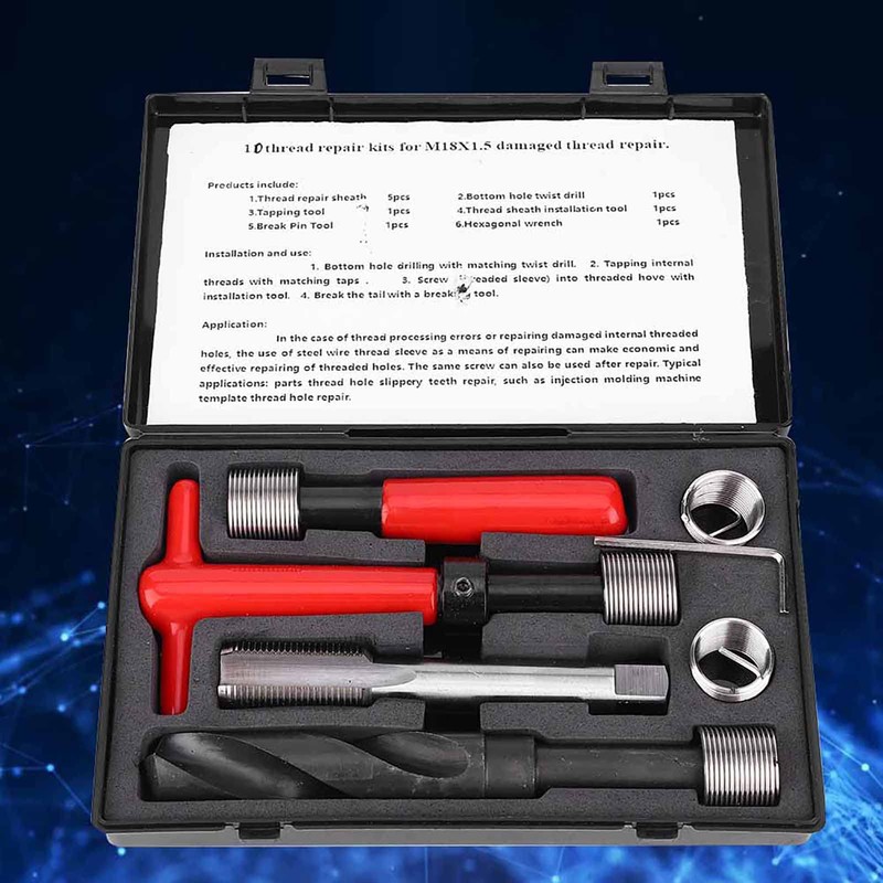 M18x1.5 Thread Repair Tool Kit, 10Pcs Thread Repair Kit Stainless