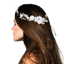 GLOBLELAND Flower Hair Vine Pearl Headband Wedding Hair Accessories for Bride Silver Jewellery Bridal Headbands for Women Girls Bridesmaids