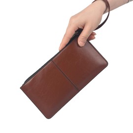 HXT Women Wallet Purse PU Leather Long Wallet with Zipper Wallets Small Clutch for Smart Phone Coins Banknotes Mini Phone Bag Ladies Wallet Brown