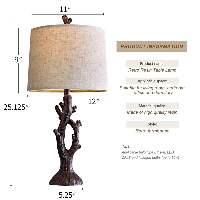 OYEARS 25" Farmhouse Table Lamp Set of 2 for Living