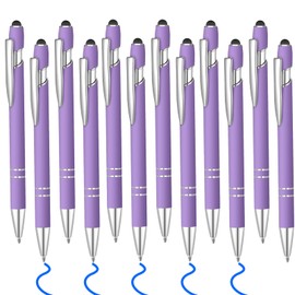 Lragvtbk 12 Pcs Blue Ink Ballpoint Pen with Stylus Tip, 1.0 mm Metal Pen Stylus Pen for Touch Screens, 2 in 1 Thank You Pen Gift for Friends, Colleagues, Coworker, Office, Family(Purple)