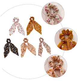 WOONEKY Stylish Floral Hair Ties Set 5pcs Elastic Hair Bands for Women Girls Fabric