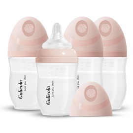 Gulicola Natural PP Baby Breastfeeding Bottles Newborn Set 4 Pack, Extra Slow Flow Nipples, 0 Months +, 5 oz - Pink
