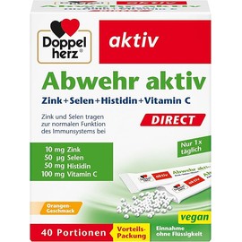 Doppelherz Active Direct Defence - Zinc, Selenium & Vitamin C to Support the Immune System Plus Histidine - 40 Micro Pellets with Orange Flavour
