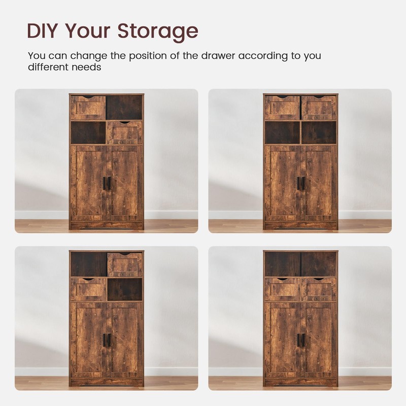 Iwell Storage Cabinet with 2 Drawers & Adjustable Shelves, Cupboard,