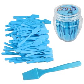 pana Brand Cosmetic Make Up Disposable Plastic 2.5Inch Spatulas Skin Care Facial Cream Mask Spatula (100 Pieces in a Container) (BLUE)