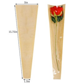100Pcs Single Rose Sleeve Flower Wrapping Bags Kraft Paper Flower Wrapping Paper Single Floral Sleeves Flower Rose Bouquet Wrapping Sleeves Flower Wrap Bags for Mother's Day Wedding Bouquet Valentine's Gifts (Brown, 15.7x5in)