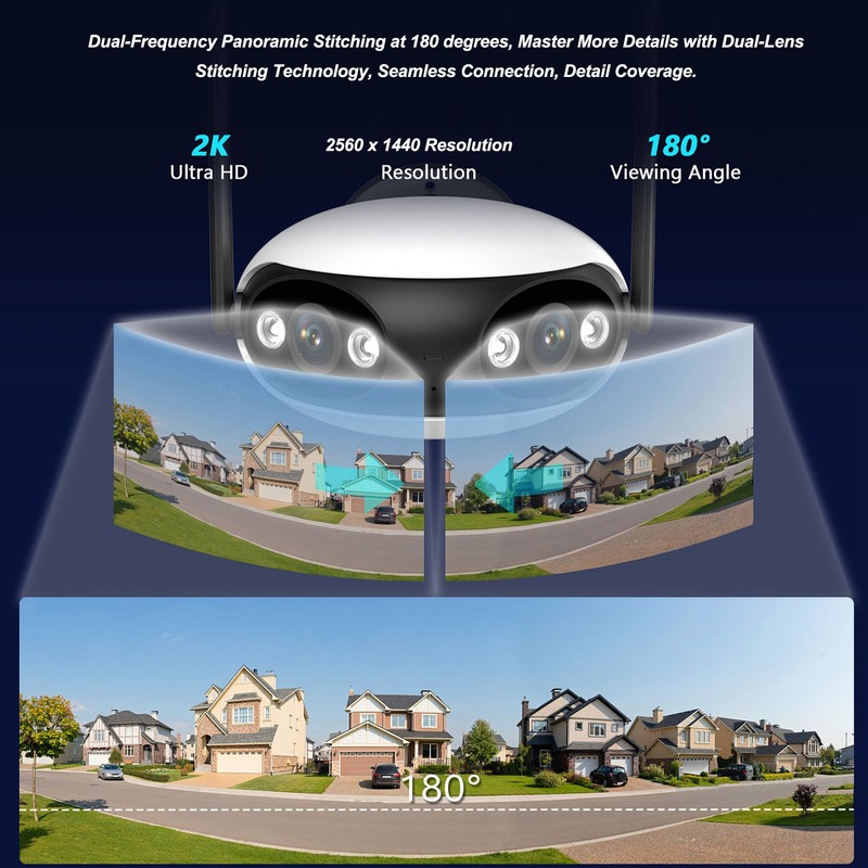 Security Camera Wireless 2K Dual Lens 180 Degree Wide Angle