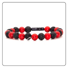 Fusamk Fashion Yoga Natural Stone Bracelet Religious Cross Beads Link Bracelet.7.5" Wrist (Black Cross/Lava/Red Turquoise)