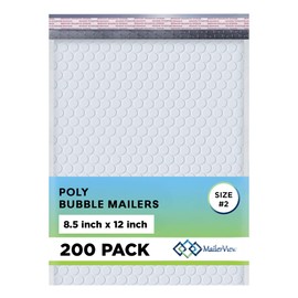 White Poly Bubble Mailers 8.5x12 inch #2 | Self Seal Padded Envelopes | Cushioned Bubble Mailer | Usable Size 8.5x11 | WaterProof | Lightweight mailing Shipping Bags | US Made | 200 Pack Bulk