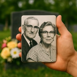 Made in USA. Bob's Personalized Rectangular Ceramic Memorial Photo Tile for Headstone – Custom Engraved Outdoor/Indoor Keepsake, Fade-Resistant Weatherproof Grave Marker Picture