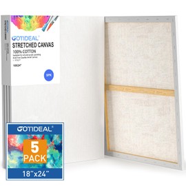 GOTIDEAL Stretched Canvases for Painting, 18x24" Inch Set of 5, Primed White - 100% Cotton Blank Art Canvas Boards for Painting for Acrylic Pouring, Oil Paint Dry & Wet Art Media