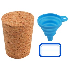 Carboy Cork Stopper with Plastic Funnel and Label Paper, Glass Carboy Cap for 1, 3, 5, 6 Gallon Glass Water Jug, Wood Tapered Fermentation Cap Cork Stoppers (1)