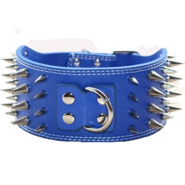 Bbmmayy 3" Sharp Spiked Studded PU Leather Dog Collar for Training,Sports,Walking,Medium,Large,X-Large,for Pitbull,Labrador,Boxer (XL, Blue)