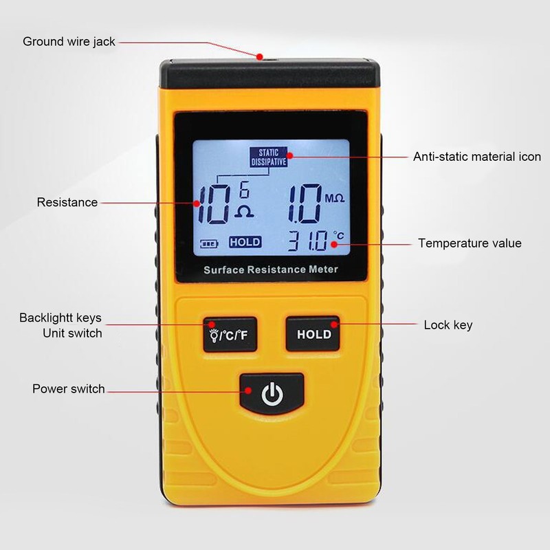 GM3110 Surface Resistance Tester Handheld LCD Digital Display AntiStatic Resistance