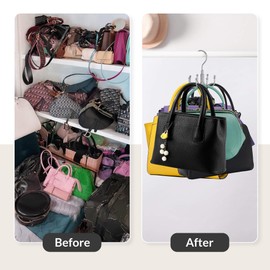 ZEDODIER Purse Hanger Organizer for Closet, Rotatable Sturdy Purses Holder Holds 8 Bags, Metal Space Saving Closet Organizers and Storage, Silver