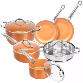 TV Direct 10-Piece Ceramic Coating Infused Copper Induction Nonstick Cookware Set Skillet