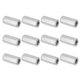 PATIKIL M8 x 1.25-Pitch 304 Stainless Steel Hex Coupling Nuts, 12Pcs 30mm/ 1.2" Length Coarse Fully Threaded Rod Coupling Nut Studding Connector Fasteners, Silver Tone