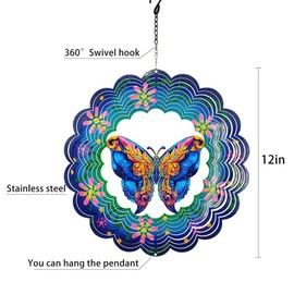NICENEEDED Butterfly Hanging Wind Spinner, 3D Metal Hanging Wind Spinners for Outdoor & Indoor Decorations, 9.8 Inch Butterfly Spinner Decor Wind Sculpture for Yard and Garden