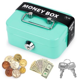 Small Cash Box, Small Lockable Till with 2 Keys, Cash Box with 2 Keys, Lockable, Notes Tip Cash Box with Slot 11.5 x 8.5 x 5.8 cm (Green)