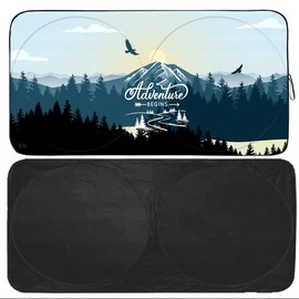 Gven Parasol para parabrisas delantero, divertido protector de visera solar bloquea los rayos UV, plegable, 210T, mantiene tu vehículo fresco (bosque, grande)