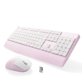 MPTOG Ergonomic Keyboard and Mouse Combo with Wrist Rest, BK Chipset, Full-Size Colorful Office Keyboard and Mouse, Power Button, USB Receiver for PC Laptop(Pink White)