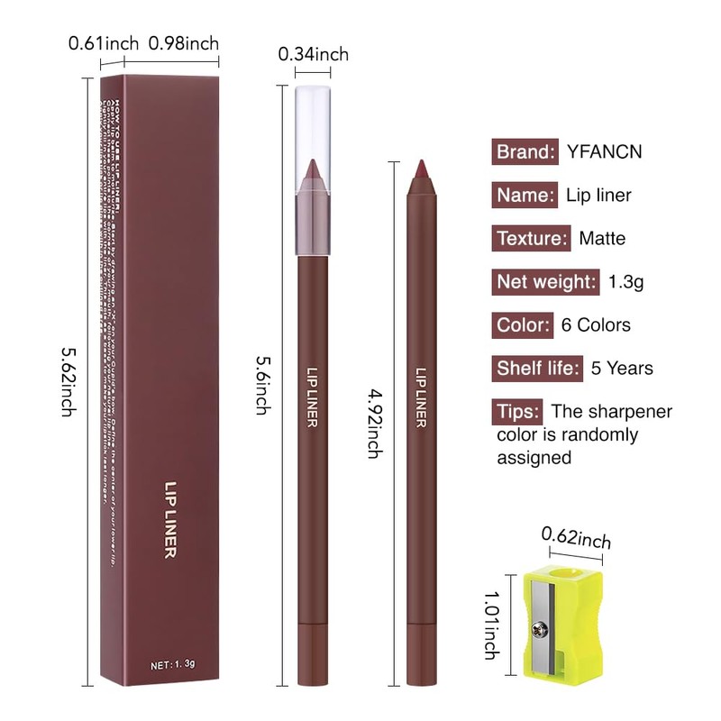 6 Colors Matte Lip Liner Pencils with Sharpener, Waterproof Long