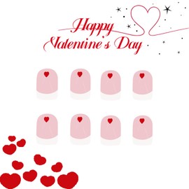 Heart Press on Nails Valentinese Day Fake Nails White French Tip False Nails Red Heart Artificial Nails Glossy Artificial Nails Full Cover Stick on Nails Valentinese Glue on Nails for Women Manicure