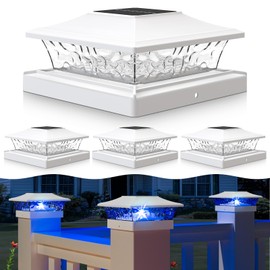 VOLISUN Solar Post Cap Light 4Pack White: RGB Color Changing - Fence Post Lights Solar Outdoor Waterproof for 4x4 x5 x6 WoodenVinyl Post
