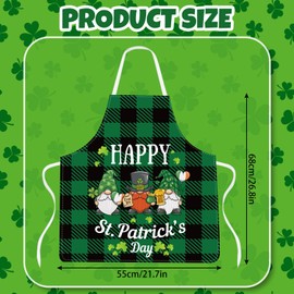 Whaline St. Patrick's Day Aprons 4 Pack Green Black Plaid Chef Cooking Aprons Shamrock Gnome Clover Adjustable Washable Kitchen Apron Collection for Irish Holiday Dinner Baking BBQ Grilling Supplies